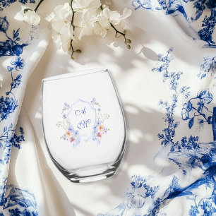 Verre À Vin Sans Pied Mariage floral de crête bleue Dusty