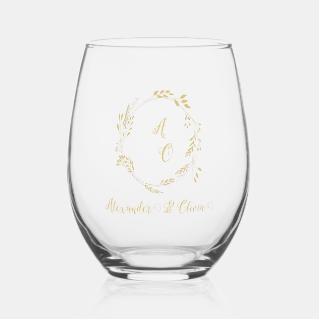 Verre À Vin Sans Pied Mariage Floral De Luxe Noir Et Or (Recto)