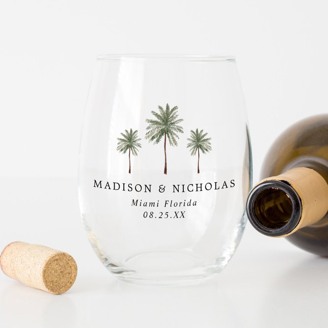 Verre À Vin Sans Pied Mariage minimal de palmiers (Créateur téléchargé)