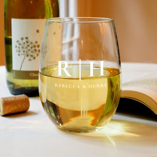Verre À Vin Sans Pied Mariage Monogramme simple
