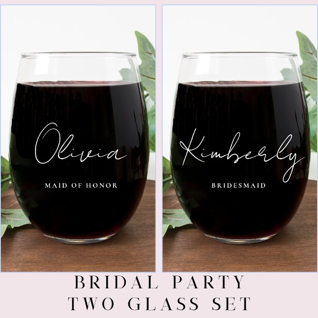 Verre À Vin Sans Pied Mariage nuptiale de script blanc élégant (Créateur téléchargé)