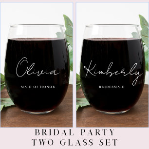 Verre À Vin Sans Pied Mariage nuptiale de script blanc élégant