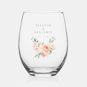 Verre À Vin Sans Pied Mariage personnalisé Blush Rose Aquarelle Pivoine 