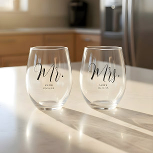 Verre À Vin Sans Pied Mariage personnalisé 'M. & Mme' avec écriture mini