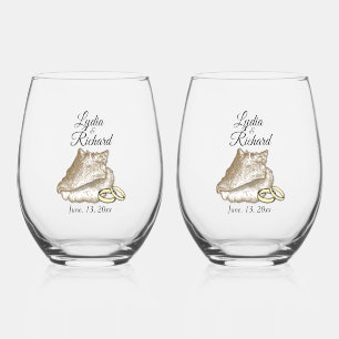 Verre À Vin Sans Pied Mariage plage Coquille & anneaux Personnalisé