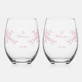 Verre À Vin Sans Pied Mariage Rose Fleur de Cerisier