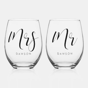 Verre À Vin Sans Pied Mariage simple et élégant Mr & Mrs Set