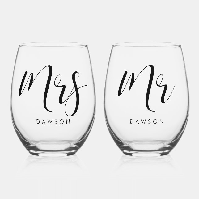 Verre À Vin Sans Pied Mariage simple et élégant Mr & Mrs Set (Recto)