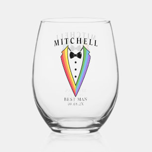 Verre À Vin Sans Pied Mariage Tuxedo Gay LGBTQ+ Meilleur Homme