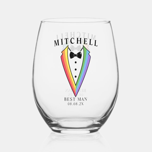 Verre À Vin Sans Pied Mariage Tuxedo Gay LGBTQ+ Meilleur Homme (Recto)
