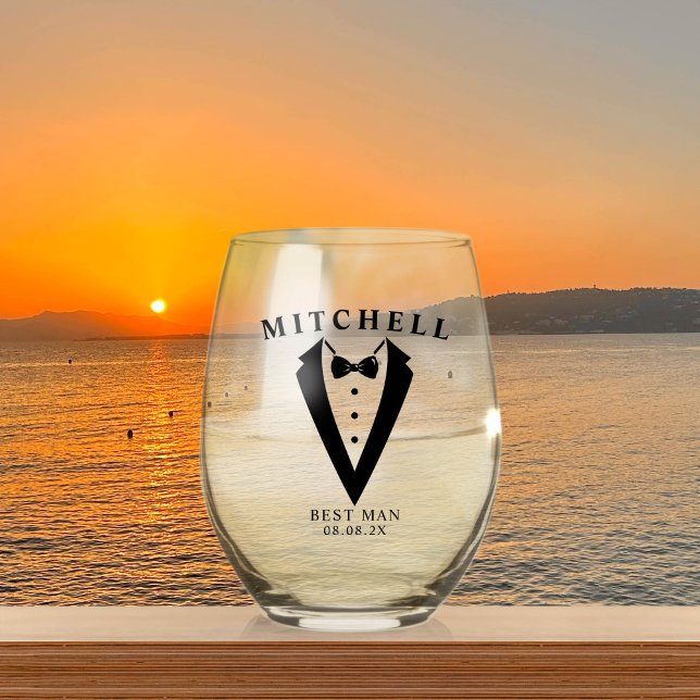 Verre À Vin Sans Pied Mariage Tuxedo Meilleur Homme Personnalisé (Créateur téléchargé)