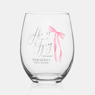 Verre À Vin Sans Pied Mariée à l'Arc Rose Nom Baby Shower de la Mariée