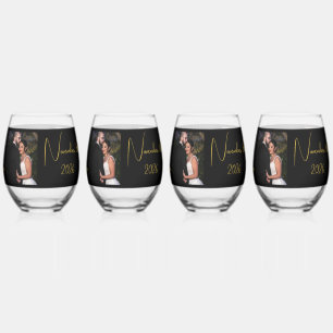 Verre À Vin Sans Pied Mariée et chambre noire et or Photo personnalisée