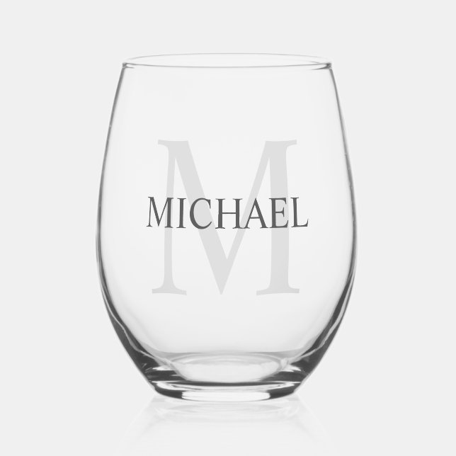Verre À Vin Sans Pied Masculine Personnalisée Monogramme et nom (Recto)