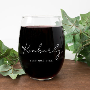 Verre À Vin Sans Pied Meilleure maman jamais blanc Monogramme