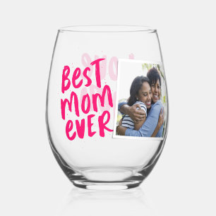 Verre À Vin Sans Pied Meilleure maman jamais rose moderne photo Fête des