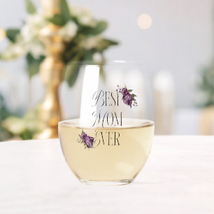 Verre À Vin Sans Pied Meilleure maman jamais Typographie Purple Floral