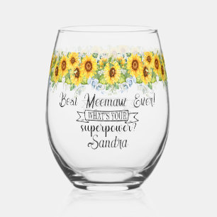 Verre À Vin Sans Pied Meilleure Meemaw Personnalisée... Tournesol