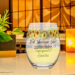 Verre À Vin Sans Pied Meilleure Meemaw Personnalisée... Tournesol
