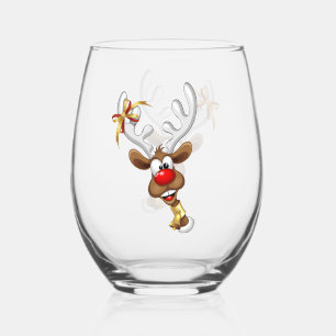 Verre À Vin Sans Pied Mème de Noël drôle de renne qui regarde par-dessus