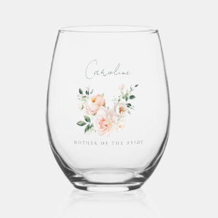 Verre À Vin Sans Pied Mère de la mariée Rose Pâle Pivoine Floral Aquarel