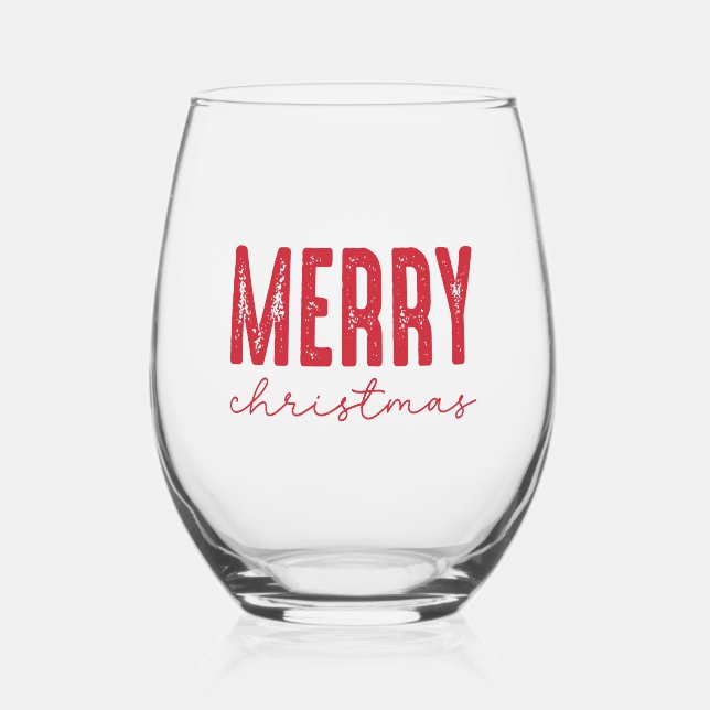 Verre À Vin Sans Pied Merry Christmas Red Typography (Recto)