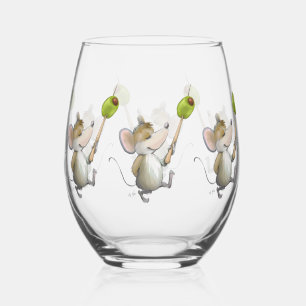 Verre À Vin Sans Pied Merry Mouse Moe avec Olive Drware Set