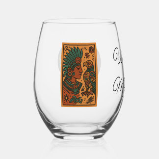 Verre À Vin Sans Pied Mesoamerican Emperor Medallion Aztec/Mayan Person