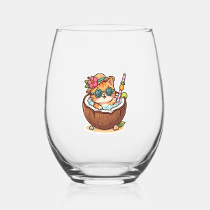 Verre À Vin Sans Pied Mignon Kawaii Chat au Coco Lunettes de Soleil Été 