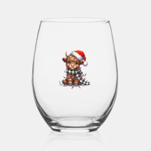 Verre À Vin Sans Pied Mignons feux de Noël Vache Highland Funny Noël