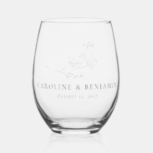 Verre À Vin Sans Pied Minimaliste Ecru Floral Line Art Mariage personnal