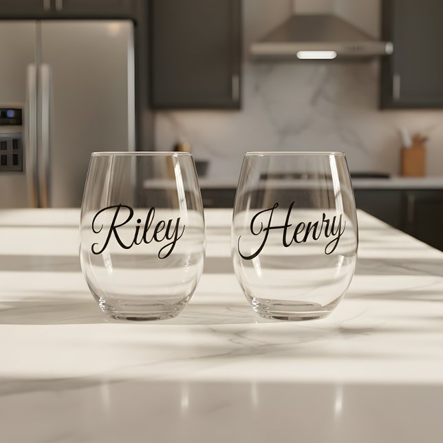 Verre À Vin Sans Pied Minimalistic Custom Couple Names Script (Créateur téléchargé)