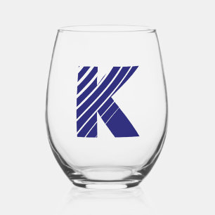Verre À Vin Sans Pied Minuit bleu moderne Monogramme initiale