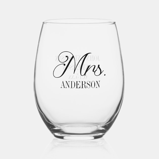 Verre À Vin Sans Pied Mme Bride Groom Mariage Réception Customisée (Recto)