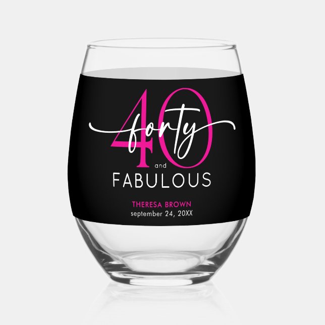 Verre À Vin Sans Pied Modern Minimal Pink Forty Fabulous Script Birthday (Recto)
