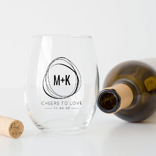 Verre À Vin Sans Pied Moderne Abstrait Monogramme de mariage Faveur