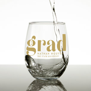 Verre À Vin Sans Pied Moderne   Année et nom du diplôme
