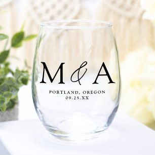 Verre À Vin Sans Pied Moderne élégant Monogramme mariage Faveur