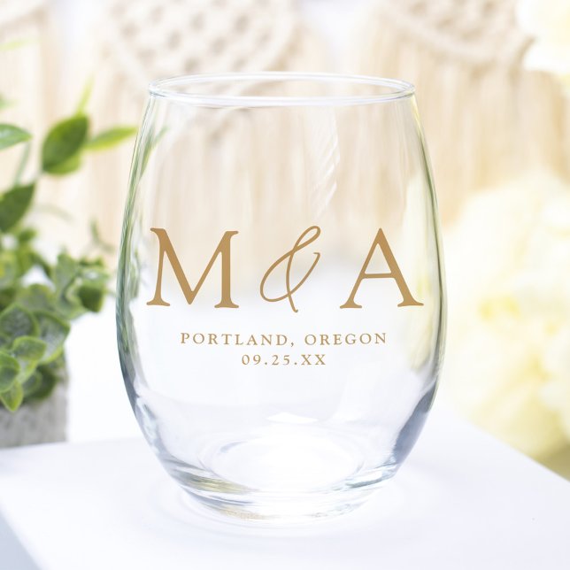 Verre À Vin Sans Pied Moderne Elégant Monogramme Or Mariage Faveur (Créateur téléchargé)