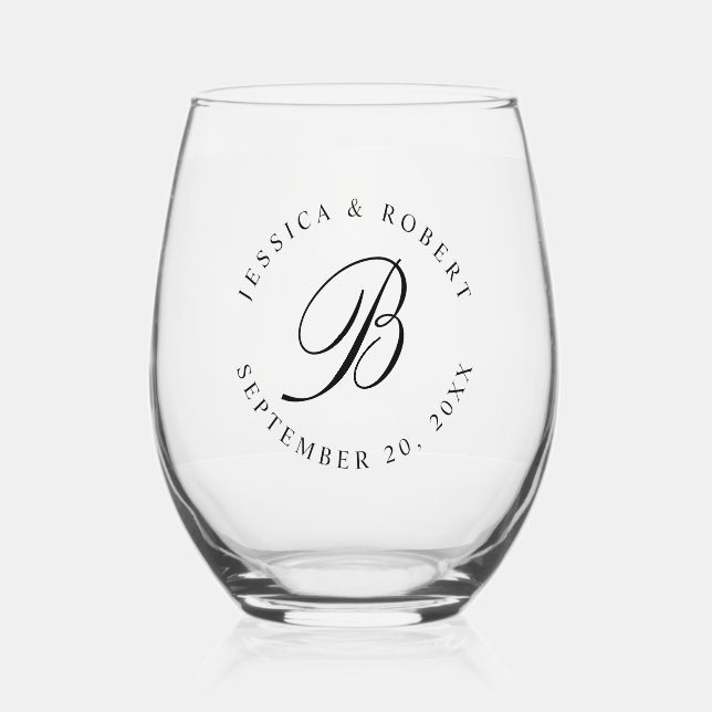 Verre À Vin Sans Pied Monogramme Adresse initiale ou Mariage (Recto)