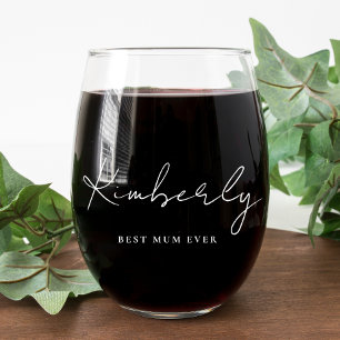 Verre À Vin Sans Pied Monogramme blanc de la meilleure mère jamais