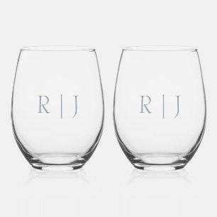 Verre À Vin Sans Pied Monogramme bleu poussiéreux Initiales Mariage mini