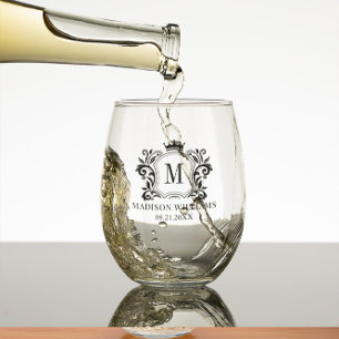 Verre À Vin Sans Pied Monogramme de la couronne de crête royale