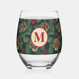 Verre À Vin Sans Pied Monogramme de pin personnalisé de Noël