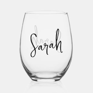 Verre À Vin Sans Pied Monogramme de script de nom minimaliste moderne