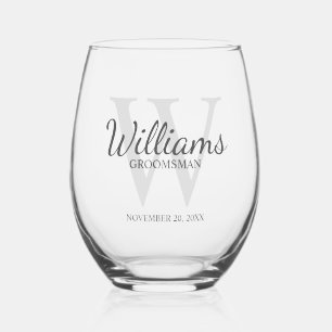 Verre À Vin Sans Pied Monogramme de script personnalisé et Groomsmen de