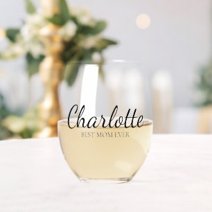 Verre À Vin Sans Pied Monogramme de script personnalisé Meilleure Maman
