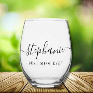 Verre À Vin Sans Pied Monogramme de script personnalisé Meilleure Maman