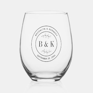 Verre À Vin Sans Pied Monogramme floral botanique Mariage Nom du couple