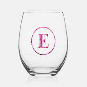 Verre À Vin Sans Pied Monogramme floral rose fleuri florissant Lettres A
